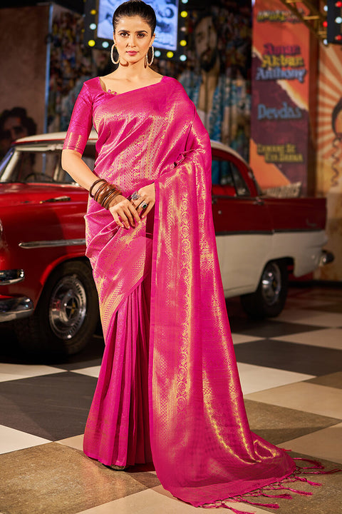 VastraLakshmi Phenomenal Dark Pink Kanjivaram Silk Saree With Prominent Blouse Piece