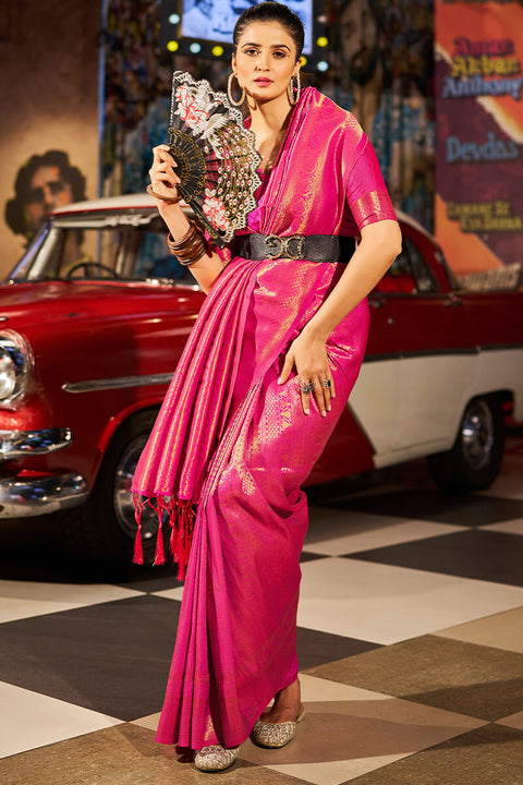 VastraLakshmi Phenomenal Dark Pink Kanjivaram Silk Saree With Prominent Blouse Piece