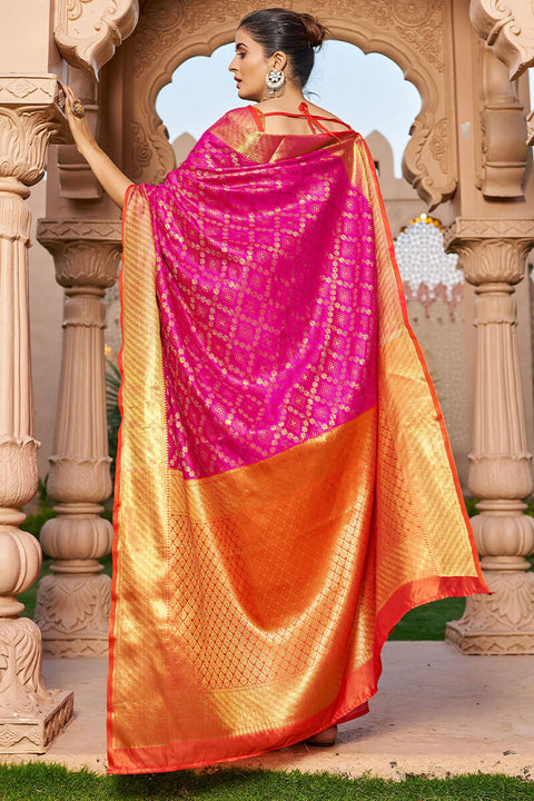 VastraLakshmi Radiant Dark Pink Patola Silk Saree with Glowing Blouse Piece