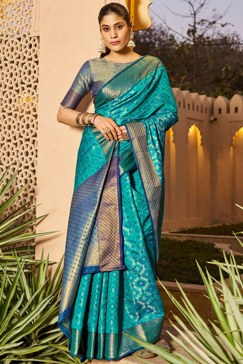 VastraLakshmi Mesmerising Firozi Patola Silk Saree with Precious Blouse Piece