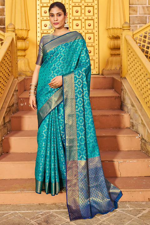 VastraLakshmi Mesmerising Firozi Patola Silk Saree with Precious Blouse Piece