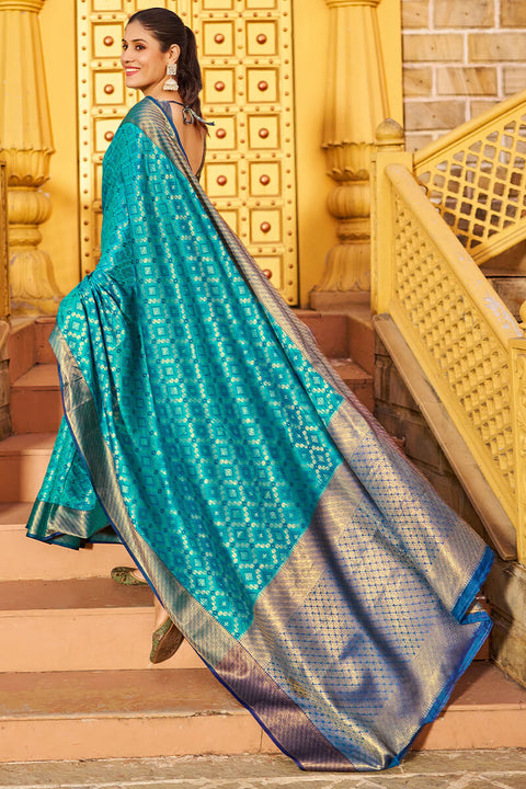 VastraLakshmi Mesmerising Firozi Patola Silk Saree with Precious Blouse Piece