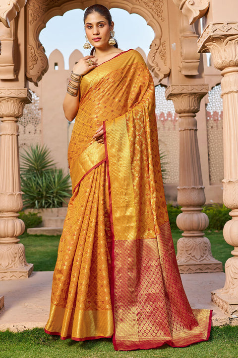 VastraLakshmi Unique Orange Patola Silk Saree with Appealing Blouse Piece