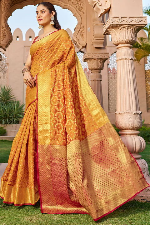 VastraLakshmi Unique Orange Patola Silk Saree with Appealing Blouse Piece