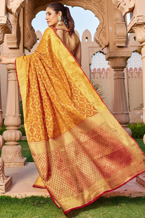 VastraLakshmi Unique Orange Patola Silk Saree with Appealing Blouse Piece