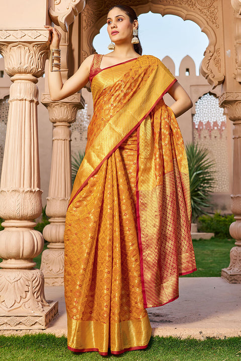 VastraLakshmi Unique Orange Patola Silk Saree with Appealing Blouse Piece