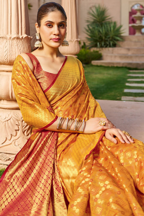 VastraLakshmi Unique Orange Patola Silk Saree with Appealing Blouse Piece