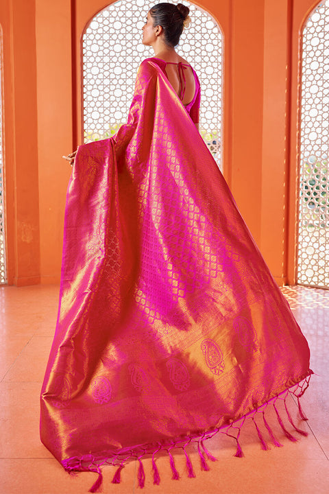 VastraLakshmi Blissful Dark Pink Kanjivaram Silk Saree With Fancifull Blouse Piece