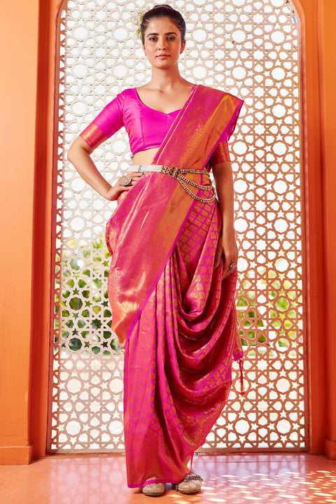 VastraLakshmi Blissful Dark Pink Kanjivaram Silk Saree With Fancifull Blouse Piece