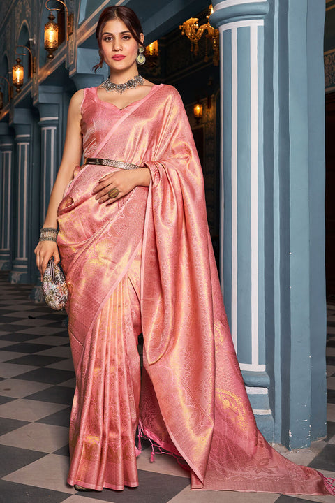 VastraLakshmi Extraordinary Baby Pink Kanjivaram Silk Saree With Flattering Blouse Piece