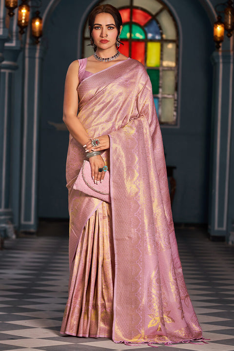 VastraLakshmi Ravishing Lavender Kanjivaram Silk Saree With Mesmeric Blouse Piece