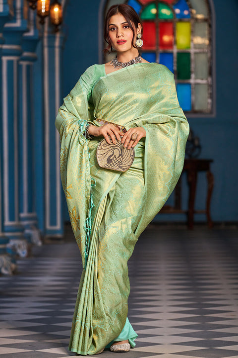 VastraLakshmi Inspiring Pista Kanjivaram Silk Saree With Traditional Blouse Piece