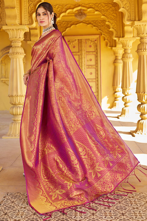 VastraLakshmi Beleaguer Purple Kanjivaram Silk Saree With Embrocation Blouse Piece