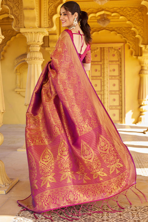 VastraLakshmi Beleaguer Purple Kanjivaram Silk Saree With Embrocation Blouse Piece