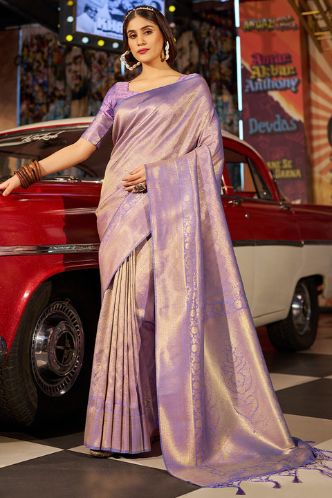 VastraLakshmi Mesmeric Lavender Kanjivaram Silk Saree With Breathtaking Blouse Piece