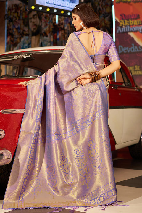 VastraLakshmi Mesmeric Lavender Kanjivaram Silk Saree With Breathtaking Blouse Piece