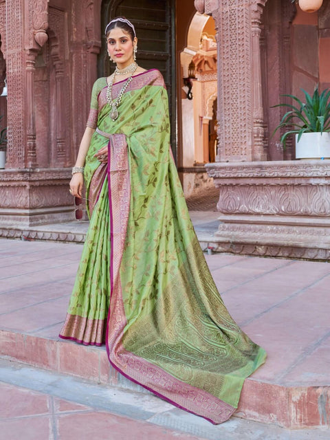 VastraLakshmi Elegant Green Soft Banarasi Silk Saree With Attractive Blouse Piece