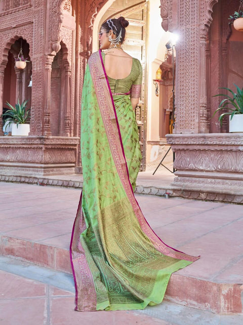 VastraLakshmi Elegant Green Soft Banarasi Silk Saree With Attractive Blouse Piece