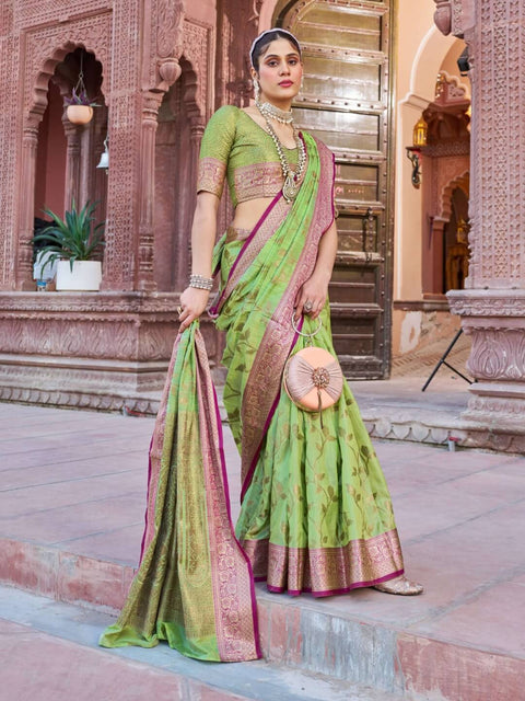 VastraLakshmi Elegant Green Soft Banarasi Silk Saree With Attractive Blouse Piece