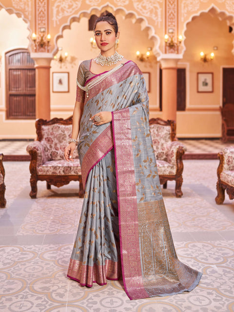 VastraLakshmi Glowing Grey Soft Banarasi Silk Saree With Surpassing Blouse Piece