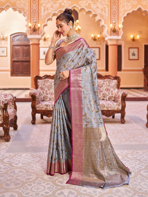 VastraLakshmi Glowing Grey Soft Banarasi Silk Saree With Surpassing Blouse Piece