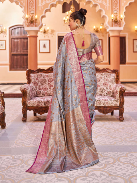 VastraLakshmi Glowing Grey Soft Banarasi Silk Saree With Surpassing Blouse Piece