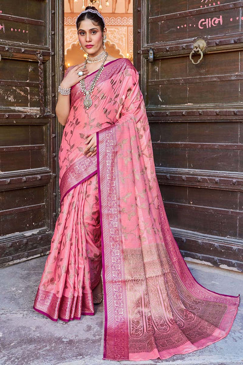 VastraLakshmi Breathtaking Pink Soft Banarasi Silk Saree With Prominent Blouse Piece