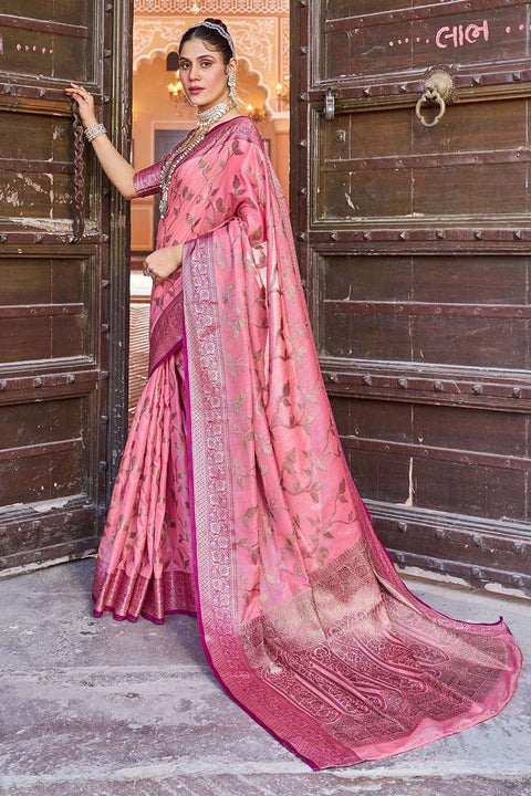 VastraLakshmi Breathtaking Pink Soft Banarasi Silk Saree With Prominent Blouse Piece