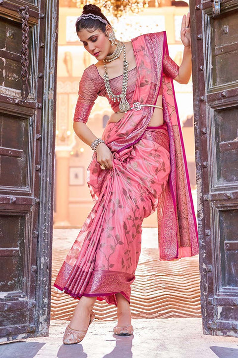 VastraLakshmi Breathtaking Pink Soft Banarasi Silk Saree With Prominent Blouse Piece