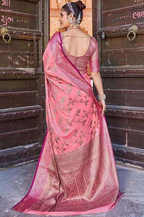 VastraLakshmi Breathtaking Pink Soft Banarasi Silk Saree With Prominent Blouse Piece