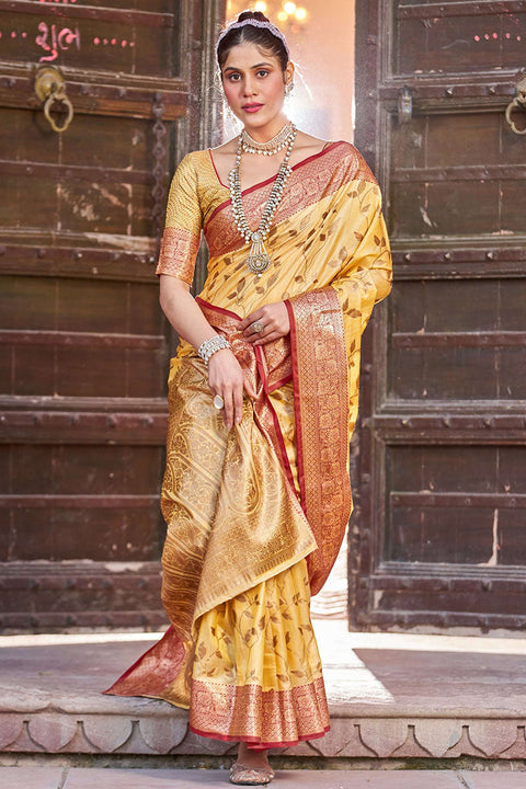 VastraLakshmi Blooming Yellow Soft Banarasi Silk Saree With Preferable Blouse Piece