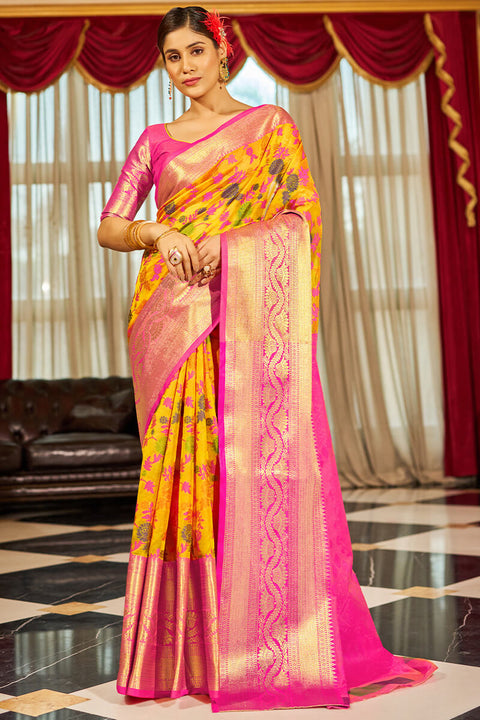 VastraLakshmi Groovy Yellow Soft Banarasi Silk Saree With Entrancing Blouse Piece