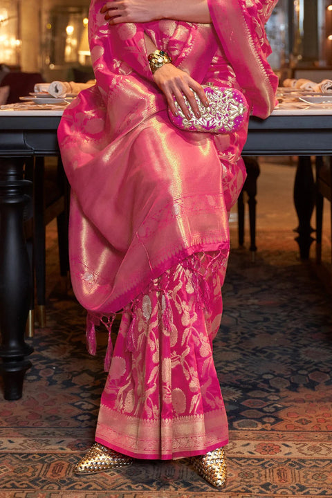 VastraLakshmi Glowing Dark Pink Soft Banarasi Silk Saree With Adorable Blouse Piece