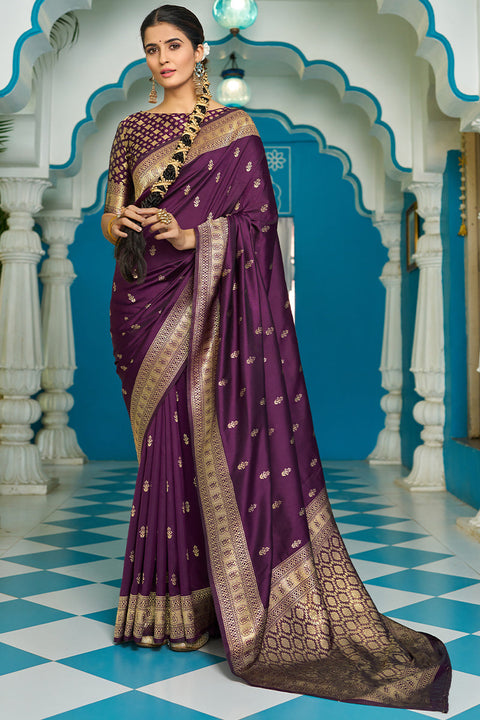 VastraLakshmi Lagniappe Purple Banarasi Silk Saree With Panoply Blouse Piece