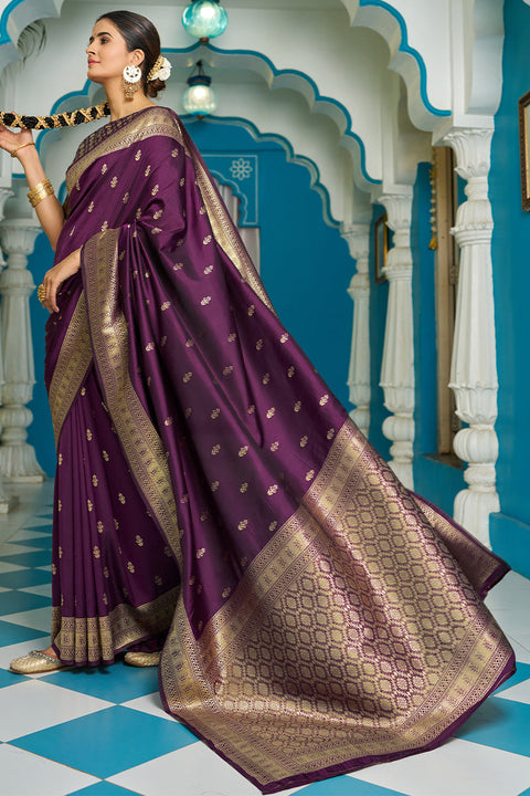 VastraLakshmi Lagniappe Purple Banarasi Silk Saree With Panoply Blouse Piece