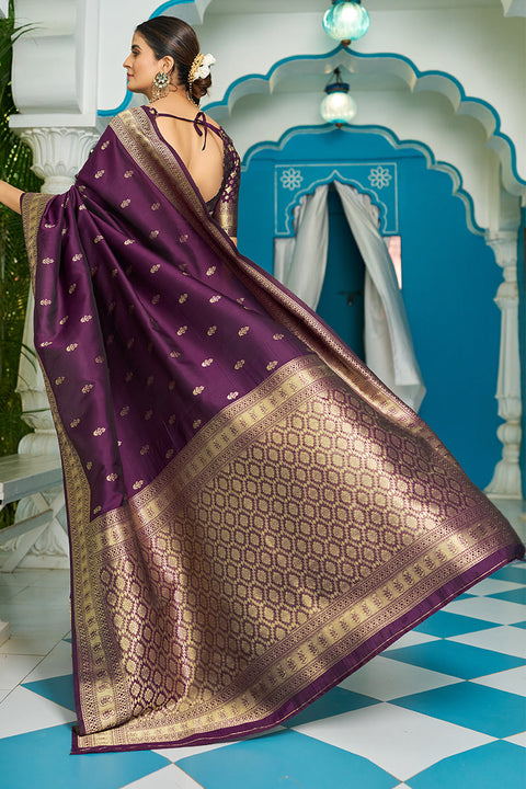 VastraLakshmi Lagniappe Purple Banarasi Silk Saree With Panoply Blouse Piece