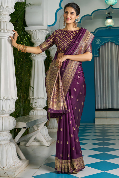 VastraLakshmi Lagniappe Purple Banarasi Silk Saree With Panoply Blouse Piece