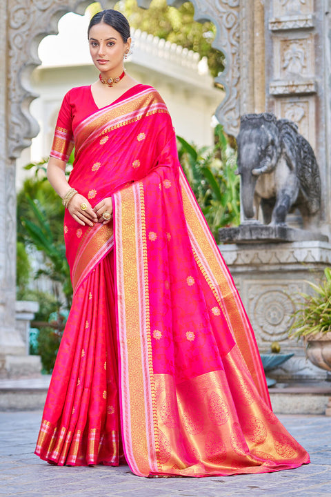 VastraLakshmi Attractive Dark Pink Kanjivaram Silk Saree With Ideal Blouse Piece