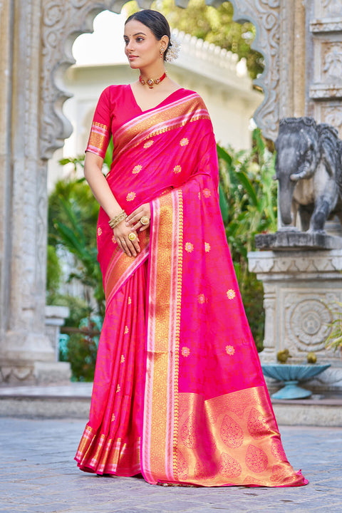 VastraLakshmi Attractive Dark Pink Kanjivaram Silk Saree With Ideal Blouse Piece