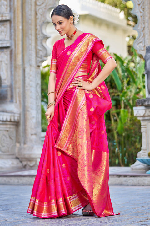 VastraLakshmi Attractive Dark Pink Kanjivaram Silk Saree With Ideal Blouse Piece