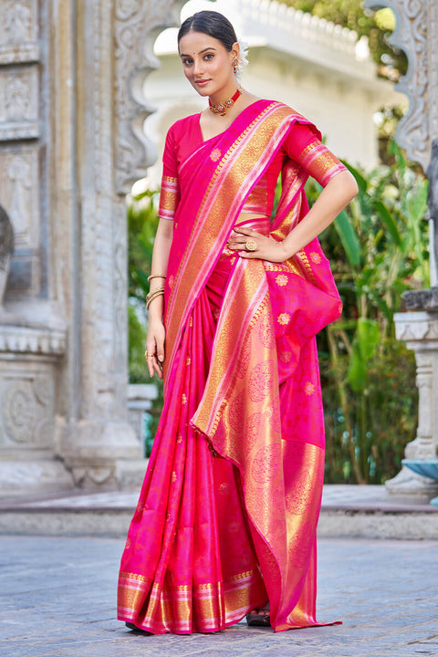 VastraLakshmi Attractive Dark Pink Kanjivaram Silk Saree With Ideal Blouse Piece