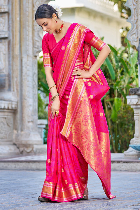 VastraLakshmi Attractive Dark Pink Kanjivaram Silk Saree With Ideal Blouse Piece