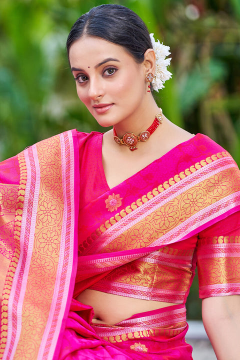 VastraLakshmi Attractive Dark Pink Kanjivaram Silk Saree With Ideal Blouse Piece