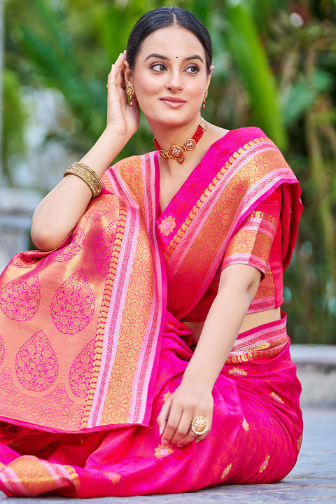 VastraLakshmi Attractive Dark Pink Kanjivaram Silk Saree With Ideal Blouse Piece