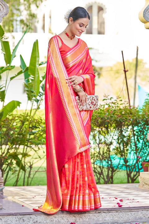 VastraLakshmi Stylish Pink Kanjivaram Silk Saree With Chatoyant Blouse Piece