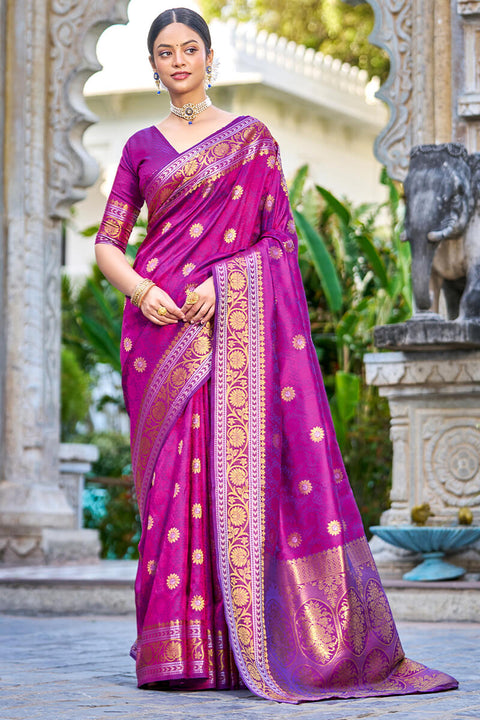 VastraLakshmi Deserving Purple Kanjivaram Silk Saree With Epiphany Blouse Piece