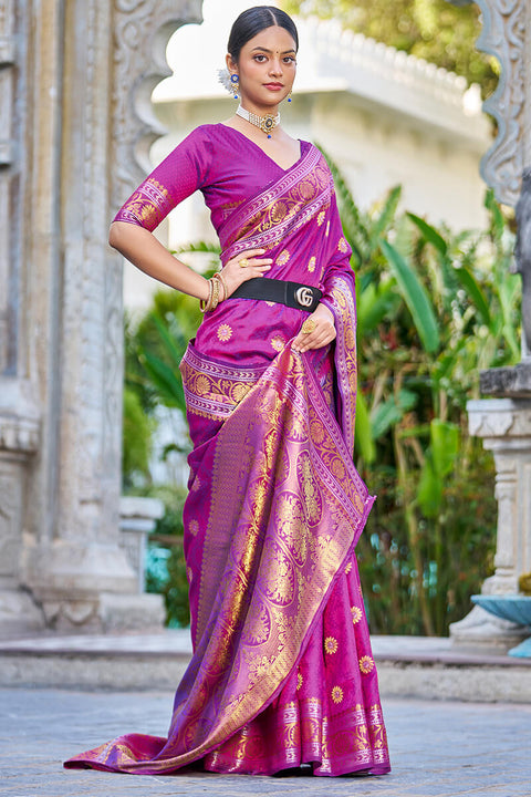 VastraLakshmi Deserving Purple Kanjivaram Silk Saree With Epiphany Blouse Piece