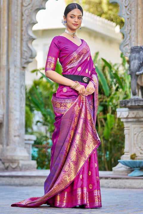 VastraLakshmi Deserving Purple Kanjivaram Silk Saree With Epiphany Blouse Piece