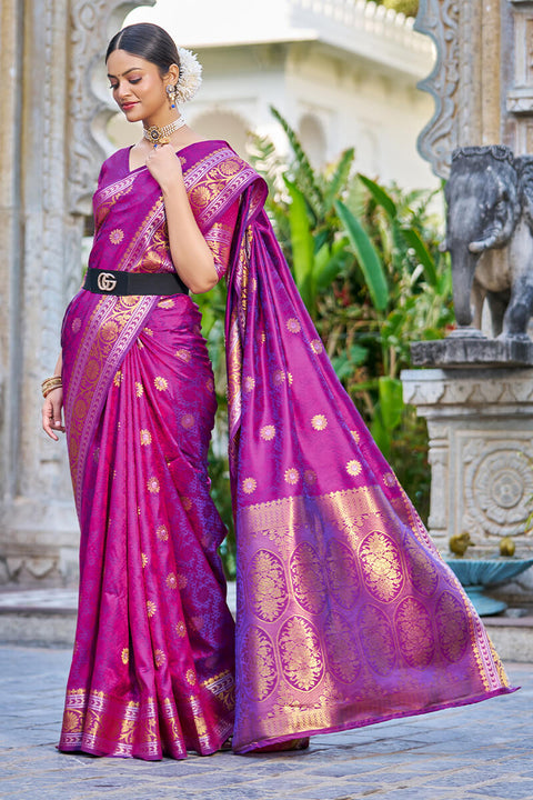 VastraLakshmi Deserving Purple Kanjivaram Silk Saree With Epiphany Blouse Piece