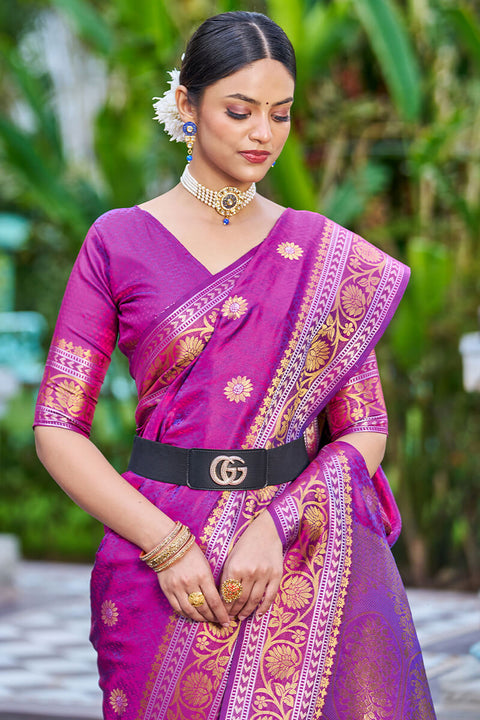 VastraLakshmi Deserving Purple Kanjivaram Silk Saree With Epiphany Blouse Piece